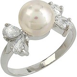 Женское серебряное кольцо с культив. жемчугом и куб. циркониями, 1626626