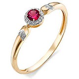 Женское золотое кольцо с бриллиантами и рубином, 1644034