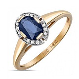 Женское золотое кольцо с бриллиантами и синт. сапфиром, 1531907