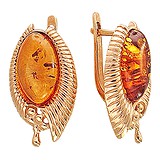 Серебряные серьги с янтарем в позолоте, 1516804
