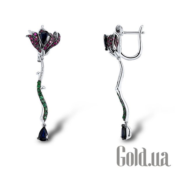 

Серьги с подвесками Lurie Jewelry, Золотые серьги с бриллиантами, изумрудами, рубинами и сапфирами
