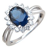 Женское серебряное кольцо с куб. циркониями и синт. сапфиром, 1616900