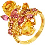 Женское золотое кольцо с цитринами, родолитами и сапфирами, 1668356