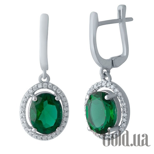 

Серьги с подвесками Fresh Jewelry, Серебряные серьги с синт. изумрудами и куб. циркониями