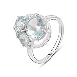 Женское серебряное кольцо с куб. циркониями и топазами