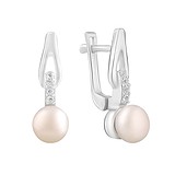 Срібні сережки з куб. цирконіями і культив. перлами