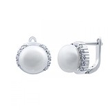 Срібні сережки з перлами і куб. цирконіями, 145925