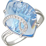 Женское серебряное кольцо с куб. циркониями и синт. топазом, 1619973