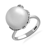 Женское золотое кольцо с бриллиантами и культив. жемчугом, 1666565