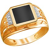 Мужское золотое кольцо с куб. циркониями и ониксом, 1704709