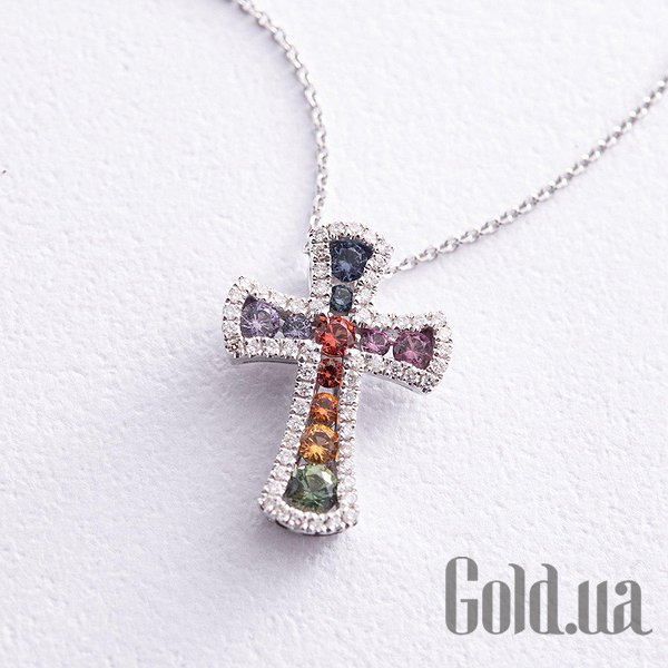 

Кулон-крестик Украина, Золотой кулон с цепочкой с бриллиантами и сапфирами