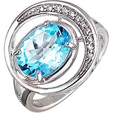 Женское серебряное кольцо с куб. циркониями и топазом, 1612550