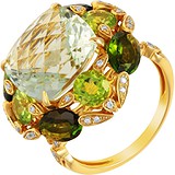 Женское золотое кольцо с бриллиантами, перидотами, турмалинами и аметистом, 1668614