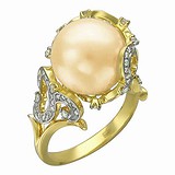 Женское золотое кольцо с бриллиантами и культ. жемчугом, 1715462