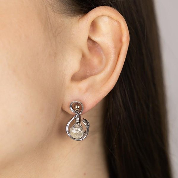 Серебряные серьги с куб. циркониями в позолоте DIA3203215 – изображение 2