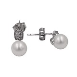 Срібні сережки зі штучн. перлами і куб. цирконіями, 1732616