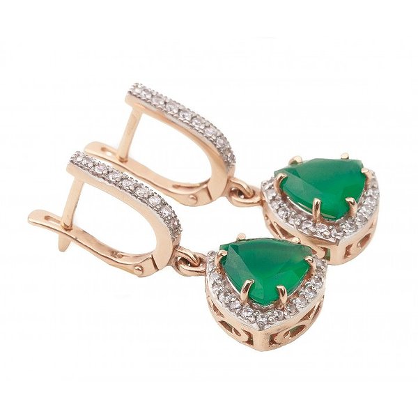 Золоті сережки з агатами і куб. цирконіями