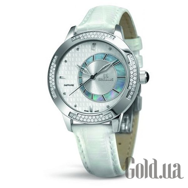 

Швейцарские часы Seculus, 1671.2.1063 white mop, ss cz stones, white leather