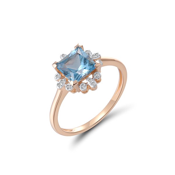 Жіноче золоте кільце з діамантами и топазом