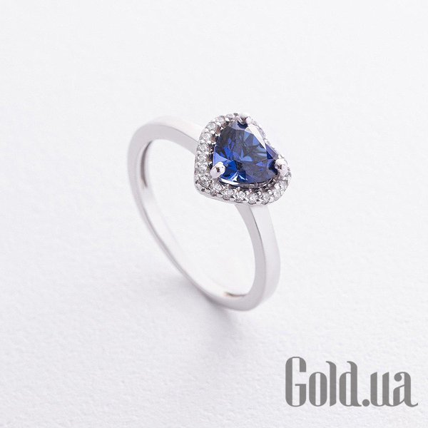 

Кольцо Украина, Серебряное кольцо с синт. сапфиром и куб. циркониями, 18