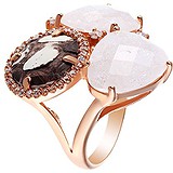 Женское серебряное кольцо с куб. циркониями, ювелирным стеклом и кожей в позолоте, 1655561
