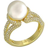 Женское золотое кольцо с бриллиантами и культ. жемчугом, 1713929