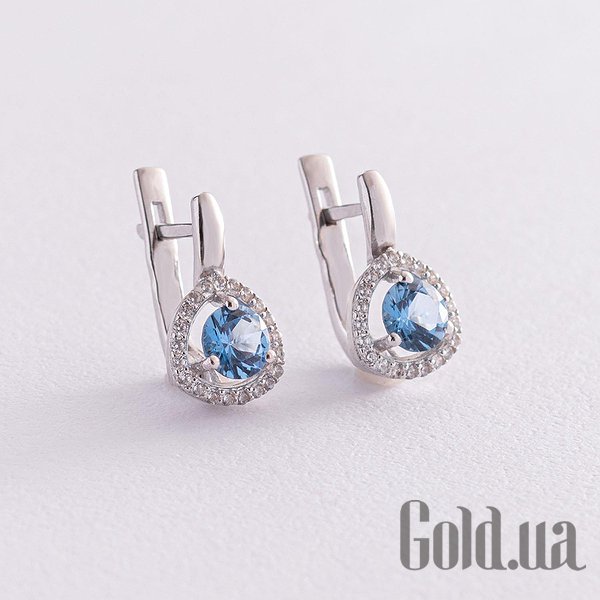 

Серьги Украина, Серебряные серьги с куб. циркониями и кварцами