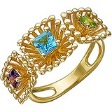Женское золотое кольцо с топазом, хризолитом и аметистом, 1604874