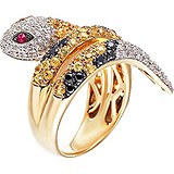 Женское золотое кольцо с сапфирами, бриллиантами и рубинами, 1654026