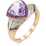 Женское золотое кольцо с аметистом, рубинами и бриллиантами, 1602827