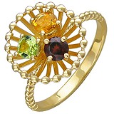 Женское золотое кольцо с гранатом, хризолитом и цитрином, 1604875