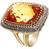 Женское золотое кольцо с бриллиантами и цитрином, 1646091
