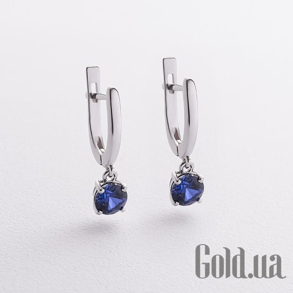

Серьги с подвесками Украина, Серебряные серьги с синт. сапфирами
