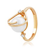 Женское золотое кольцо с жемчугом и куб. циркониями, 310027