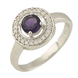 Женское серебряное кольцо с аметистом и куб.циркониями, 1400332