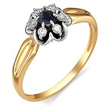 Женское золотое кольцо с бриллиантами и сапфиром, 1555724