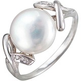 Женское серебряное кольцо с культив. жемчугом и куб. циркониями, 1612300
