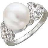 Женское серебряное кольцо с культив. жемчугом и куб. циркониями, 1614860