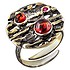 Женское серебряное кольцо с куб. циркониями и янтарем в позолоте - фото 1