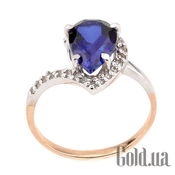 

Кольцо Украина, Женское золотое кольцо с синт. сапфиром и куб. циркониями, 19