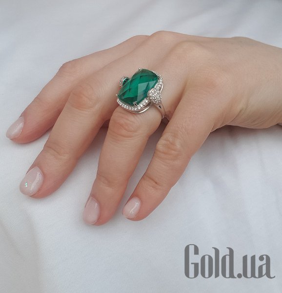 Каблучка Fresh Jewelry Жіноча срібна каблучка з куб. цирконіями і синт. смарагдом, 17