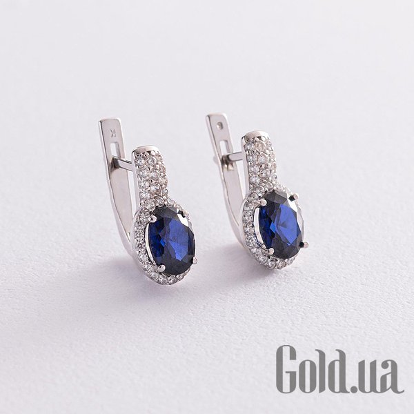 

Серьги Украина, Серебряные серьги с куб. циркониями и сапфирами