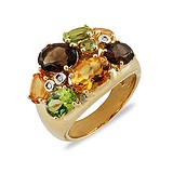 Женское золотое кольцо с бриллиантами и полудрагоценными камнями, 008716