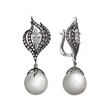Срібні сережки з штуч. перлами і куб. цирконіями, 1513997