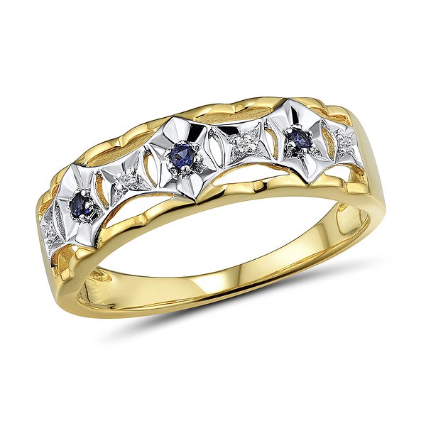 Женское золотое кольцо с бриллиантами и сапфирами