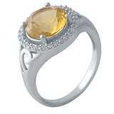 Женское серебряное кольцо с синт. цитрином и куб. циркониями, 1721357