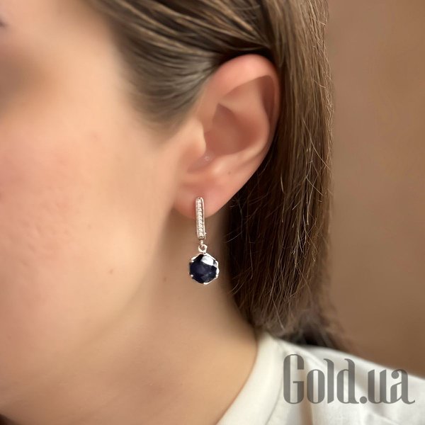 Сережки з підвісками Fresh Jewelry Срібні сережки з куб. цирконіями і сапфірами