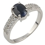 Женское серебряное кольцо с сапфиром и куб. циркониями, 1283854