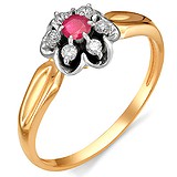 Женское золотое кольцо с бриллиантами и рубином, 1555726