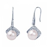 Срібні сережки з перлами і куб. цирконіями, 877326